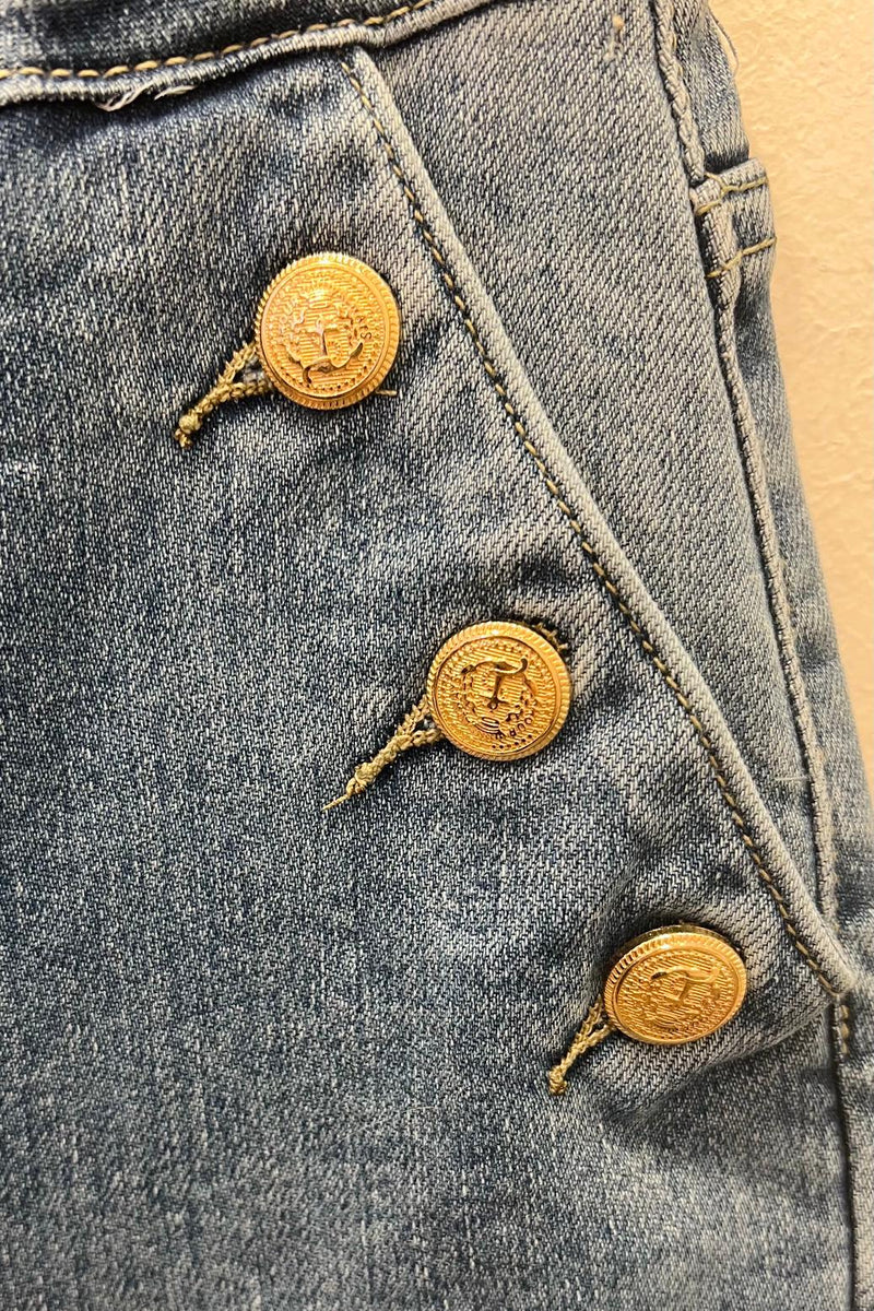 Gold Buttons Detail Jeans