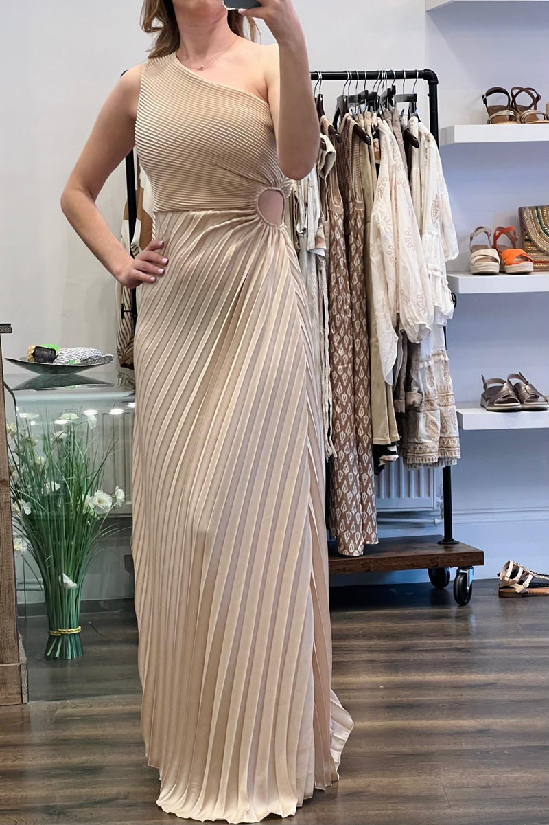 One Shoulder Pleated Maxi Dress