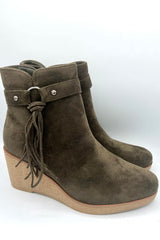 Side Fringe Wedge Ankle Boot