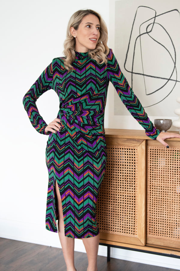 Ruched Zigzag Dress