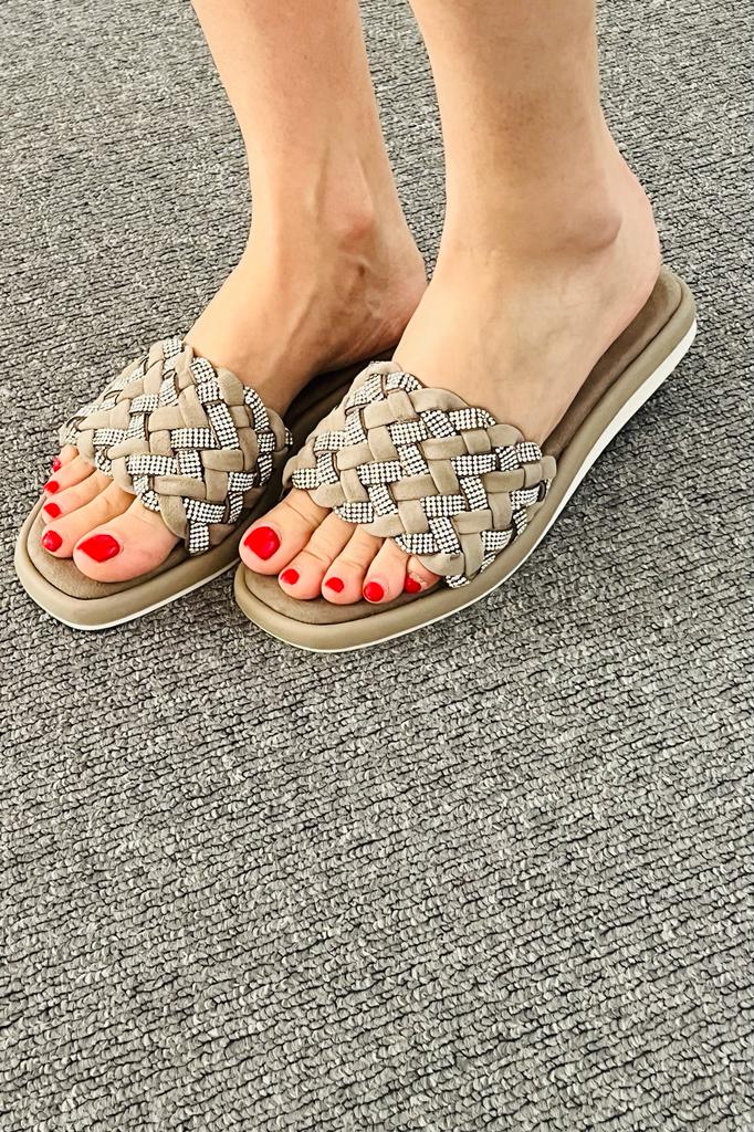 Caprice Suede Crystal Slides