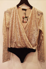 Sequin Long Sleeve Wrap Bodysuit